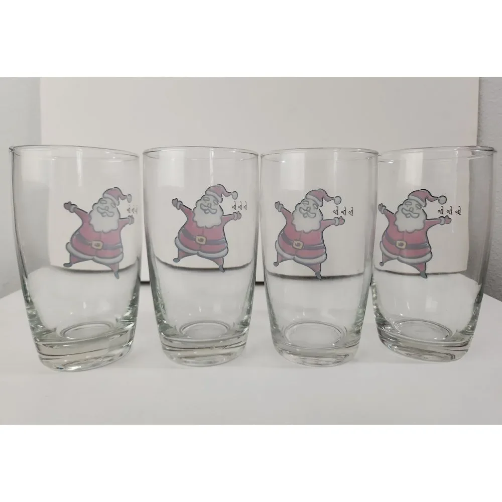 Vintage Gibson Max & Lucy 20oz Tumbler HoHoHo Santa Christmas 4 Drinking Glasses